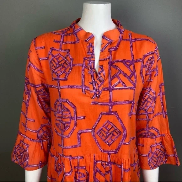 Jude‎ Connally dress small cotton tiered orange print gauzy India shift boho - Picture 10 of 13